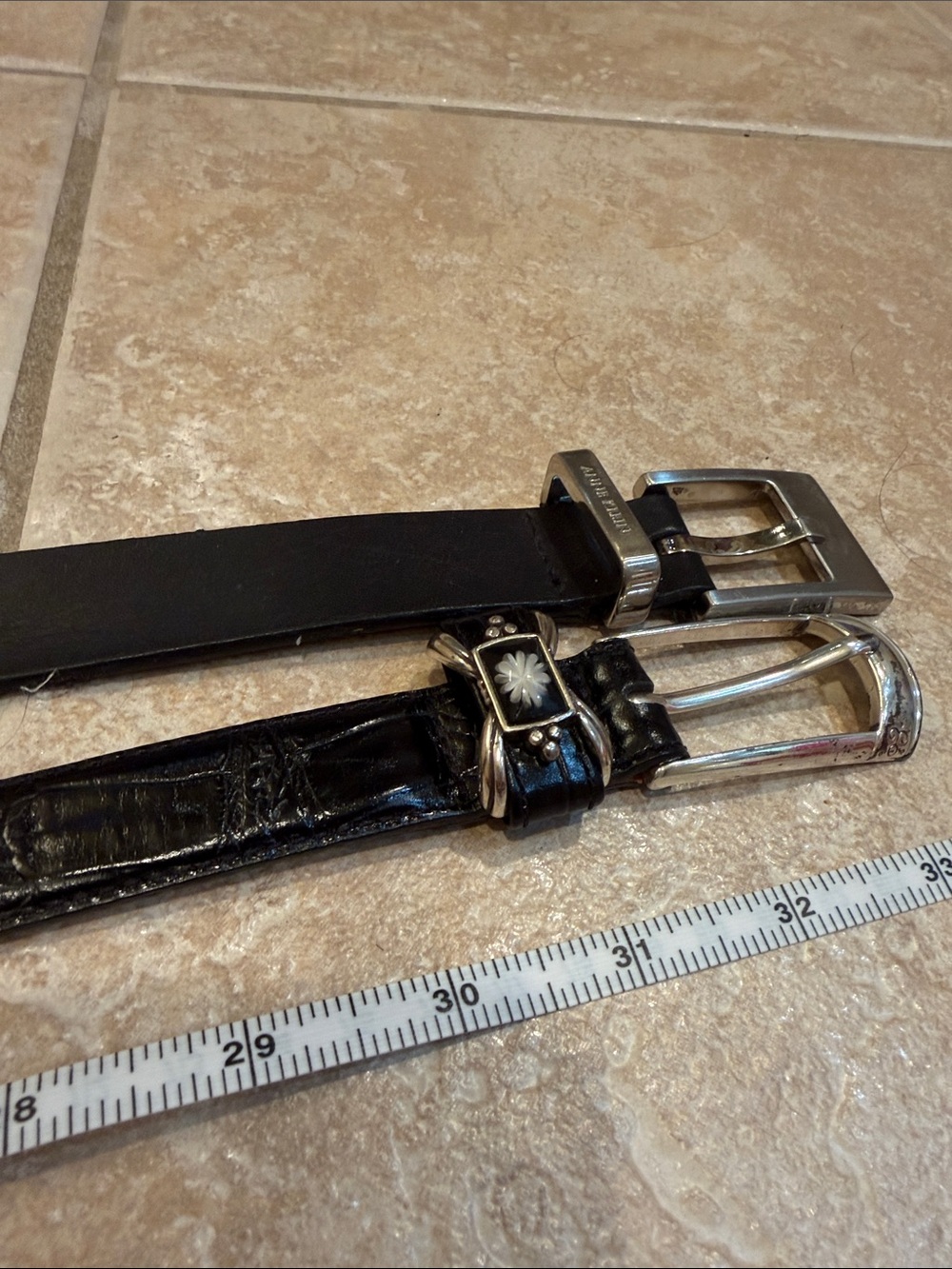 Brighton/Anne Klein Black Slim Leather Belt Duo with Silver Buckles